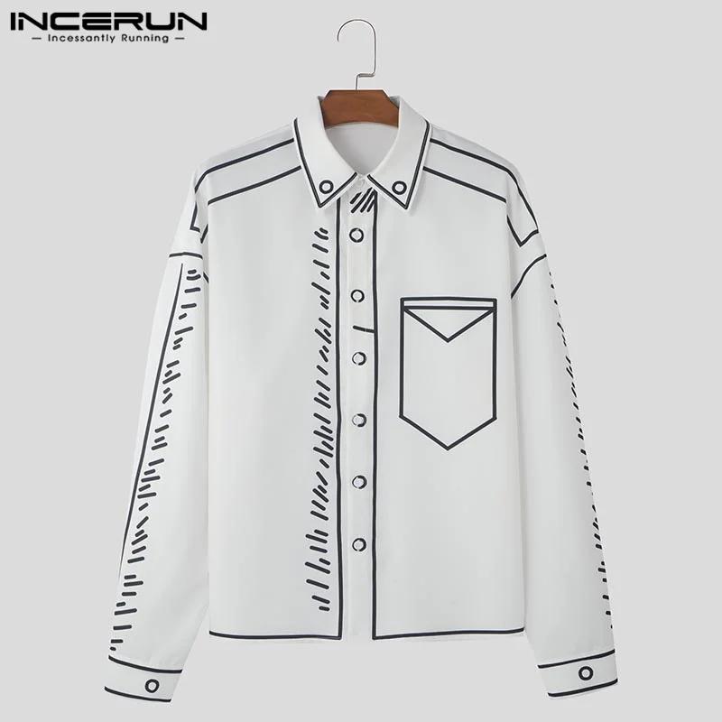 INCERUN beaux hommes hauts 2024 Manga dessin animé imprimé ligne chemise mode mâle Streetwear offre