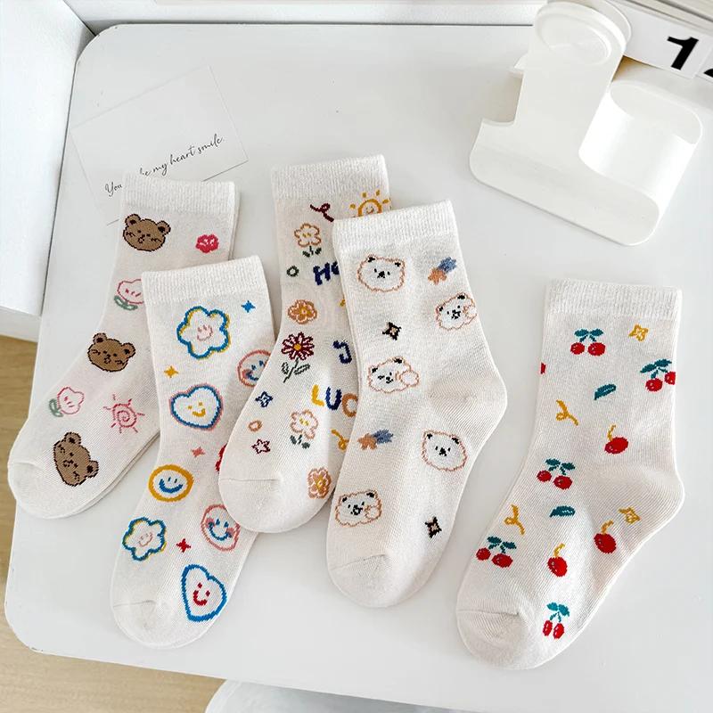Cinq paires de chaussettes courtes ours en peluche colorées, douces et confortables, pour filles au