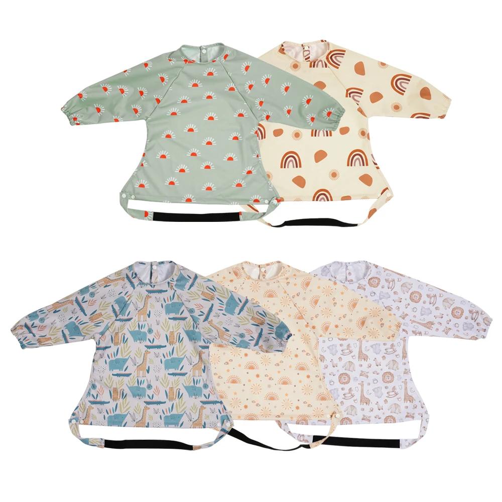 Elinfant-Bavoir en Polyester Imperméable à Manches sulfpour Bébé, Design lèvent à Pression Imprimés