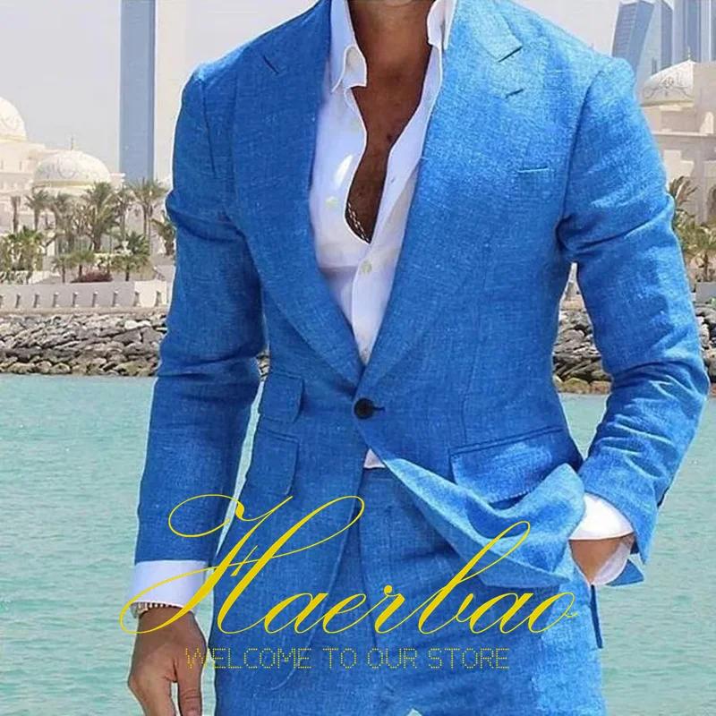 Smoking de marié de mariage imbibé de lin pour hommes, veste à revers formelle, blazer sur mesure, p