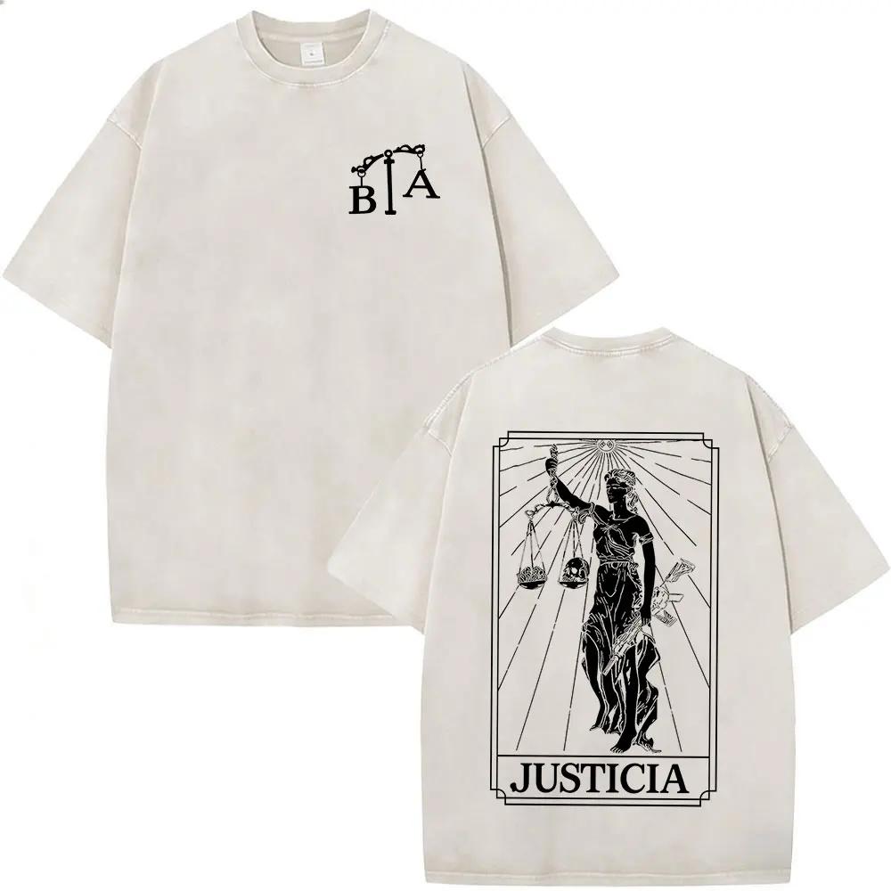 T-shirt vintage délavé Justicia Brothers in Arms à impression double face, vêtements pour hommes, t-