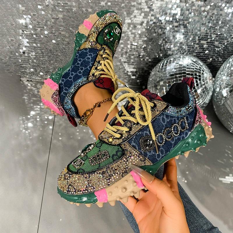 Femmes baskets chaussures de loisir à la mode strass luxe diamant chaussures femmes respirant Design