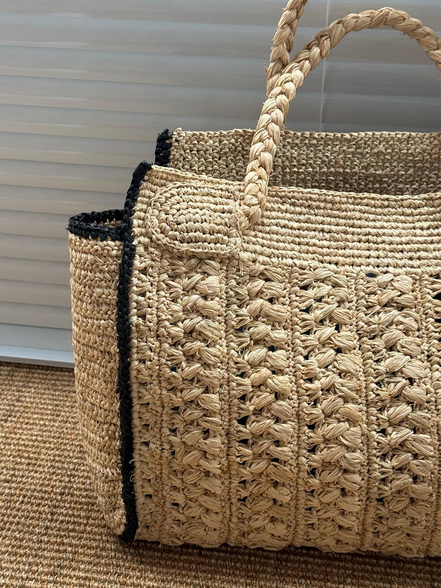Sac de plage tressé vintage français Lafite, fait main, polyvalent, grande capacité, pour femme, ten