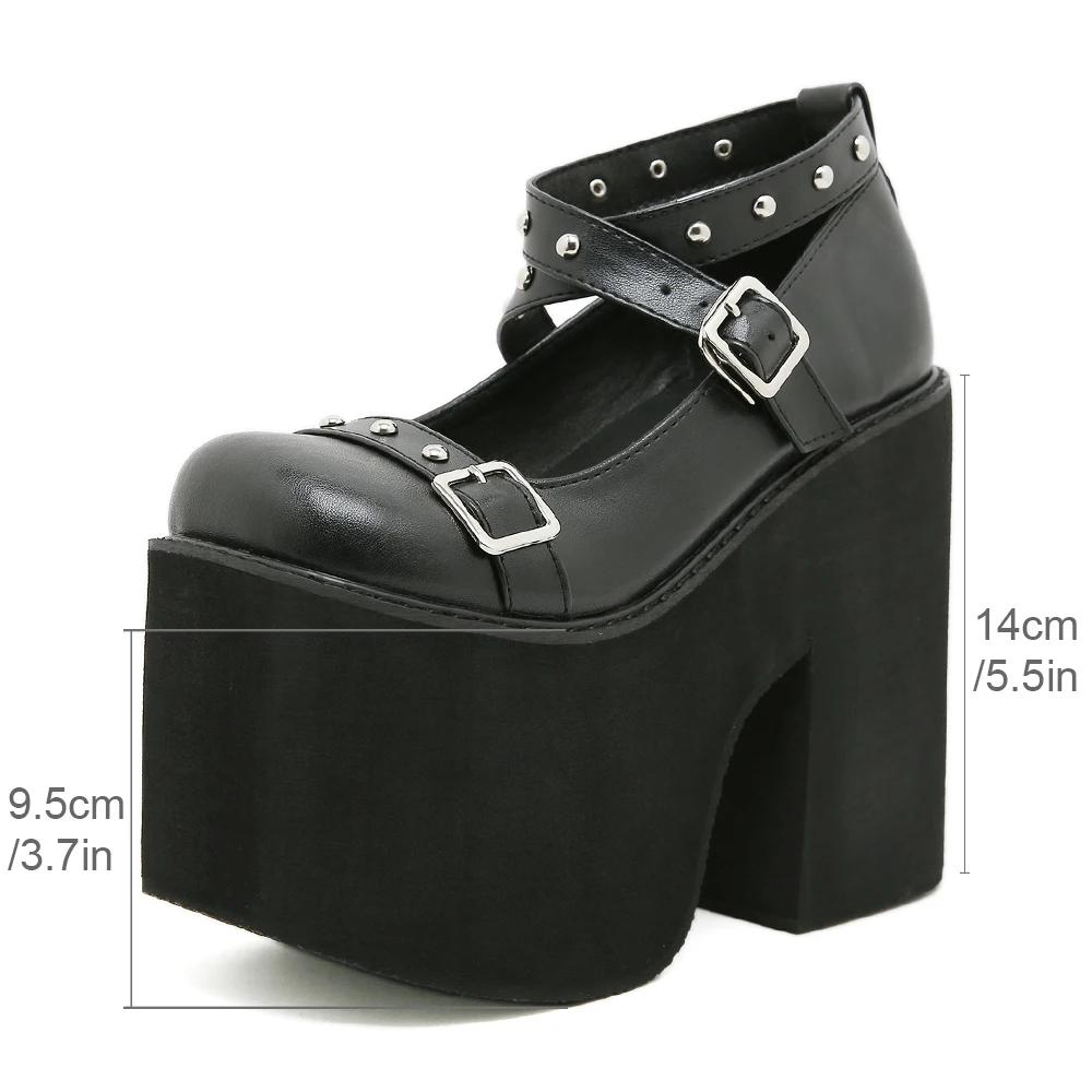 Gdgydh Style Punk noir Rivet boucle talons hauts chaussures pour femmes à la mode gothique imperméab