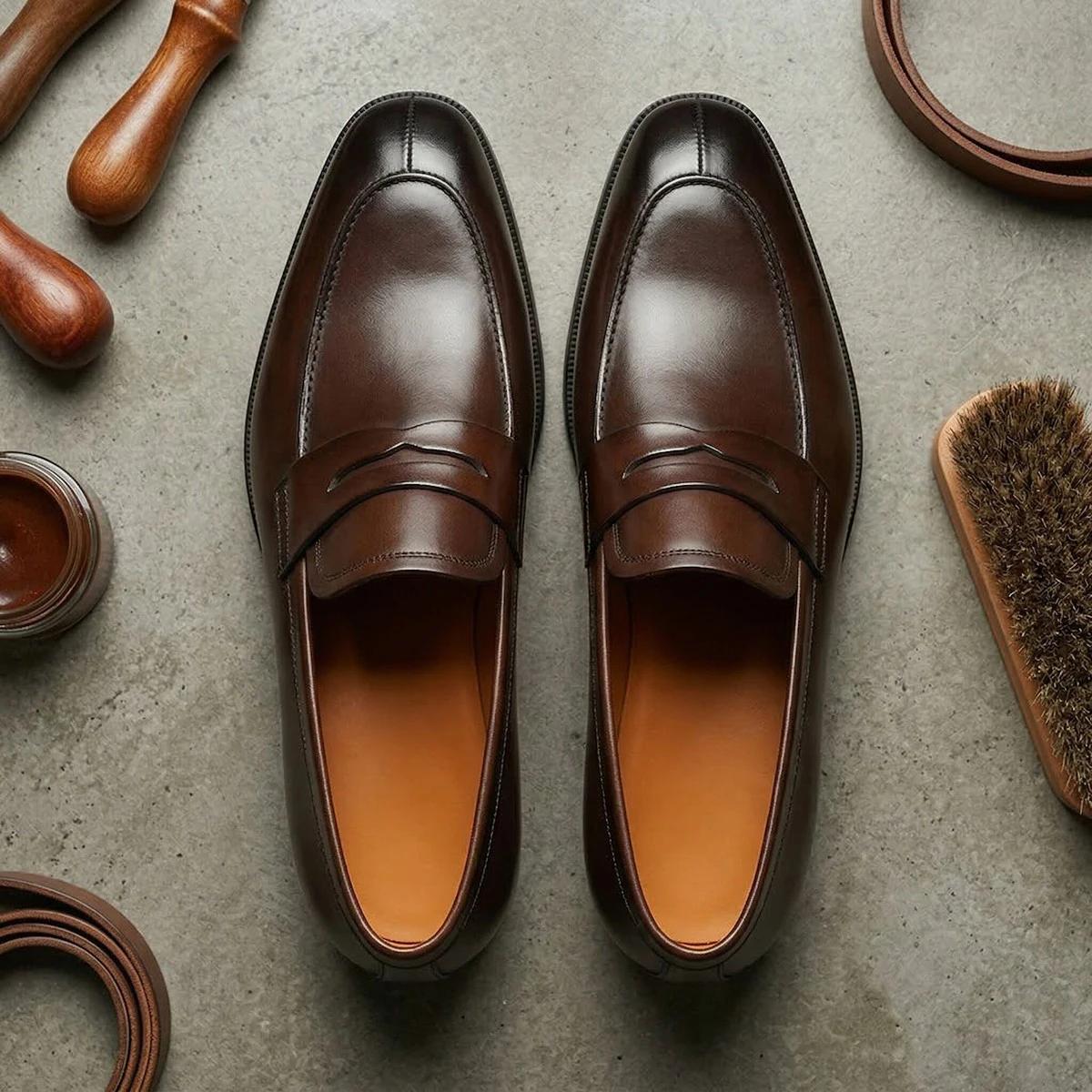Mocassins décontractés pour hommes en cuir de veau imperméables à enfiler, chaussures habillées form