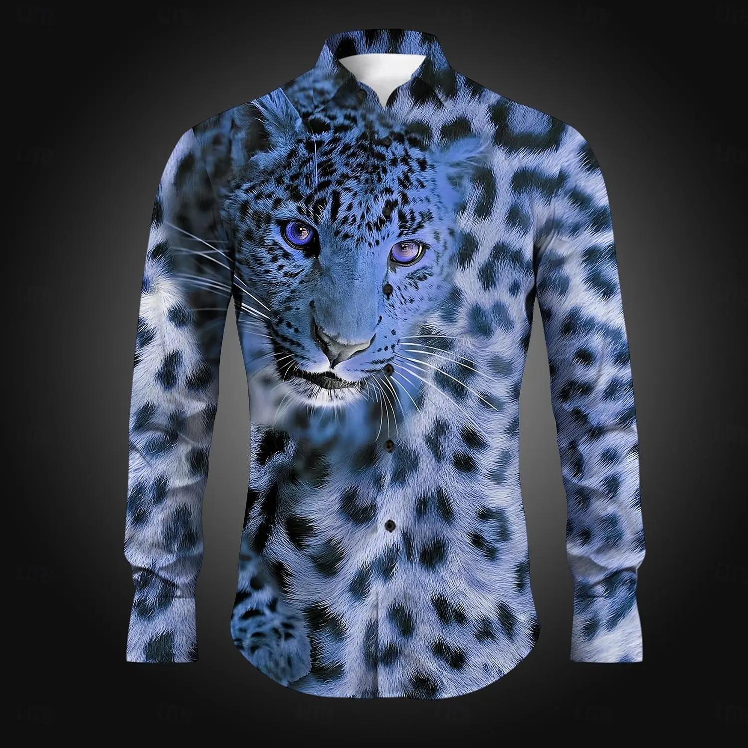 Chemise boutonnée léopard décontractée pour hommes, chemises imprimées, fête, vacances quotidiennes,