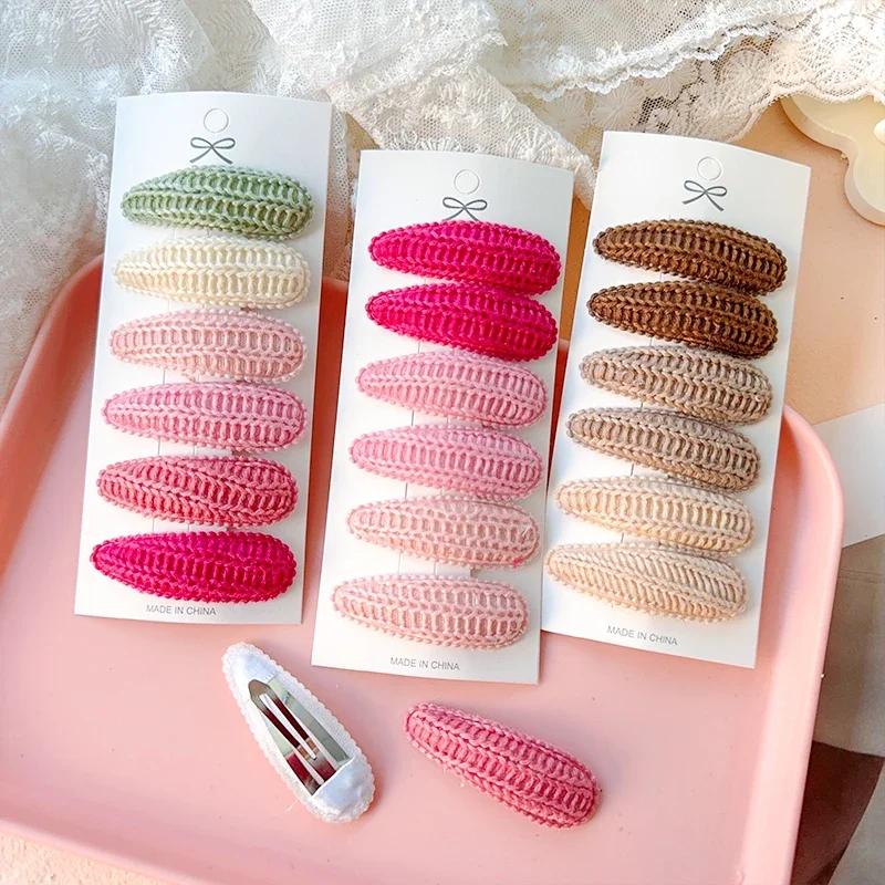 Pince à cheveux BB imprimée mignonne, 6 pièces, mode Crochet fait à la main pour fille, accessoires