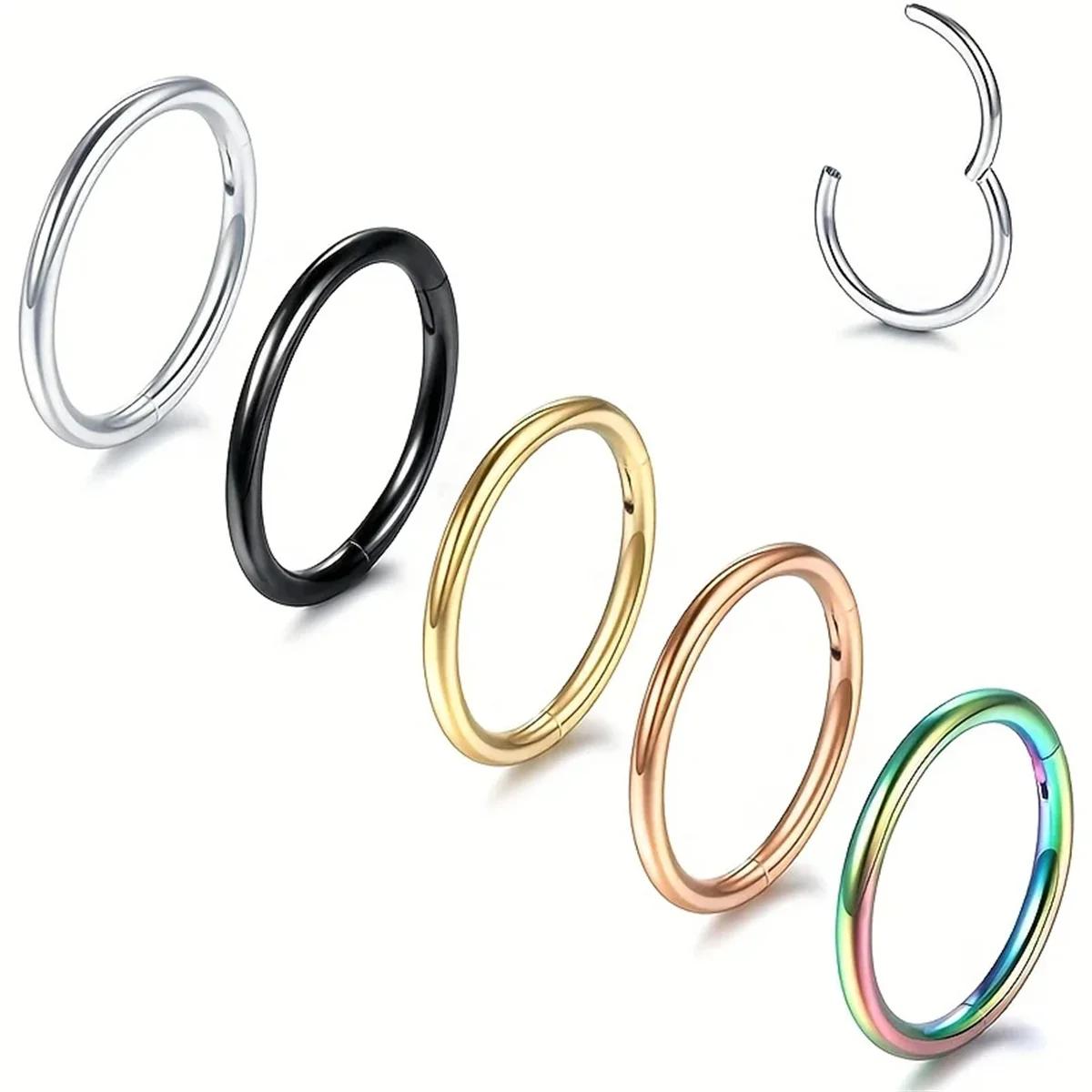 Anneaux de nez articulés en acier inoxydable, 5/10 pièces, 16G, cerceau, Septum, Clicker, Tragus, He