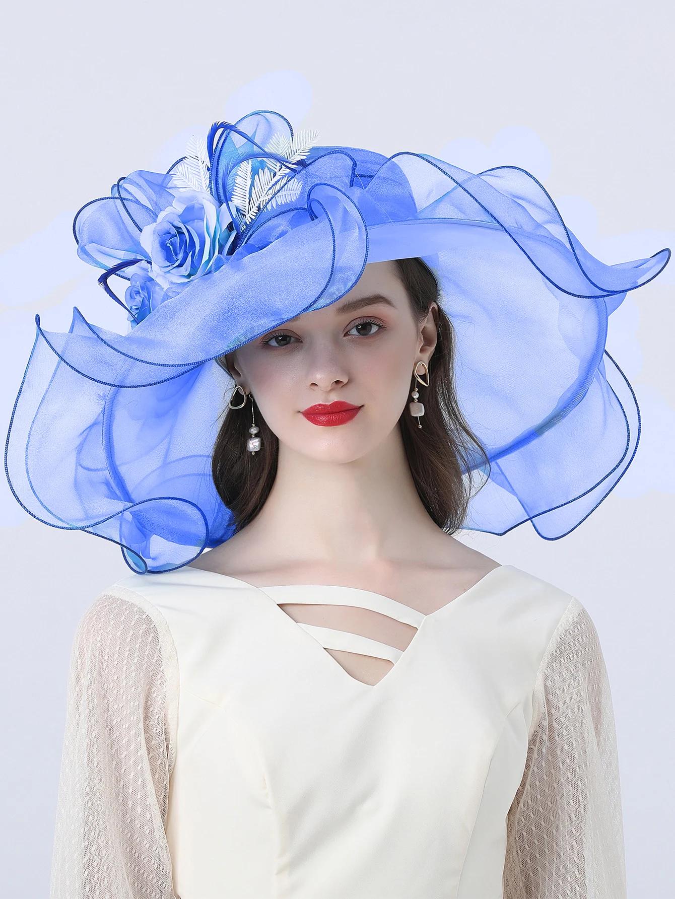 Chapeaux Fascinateurs à fleurs élastiques pour femmes, tri Derby, chapeau de soleil en organza, gran