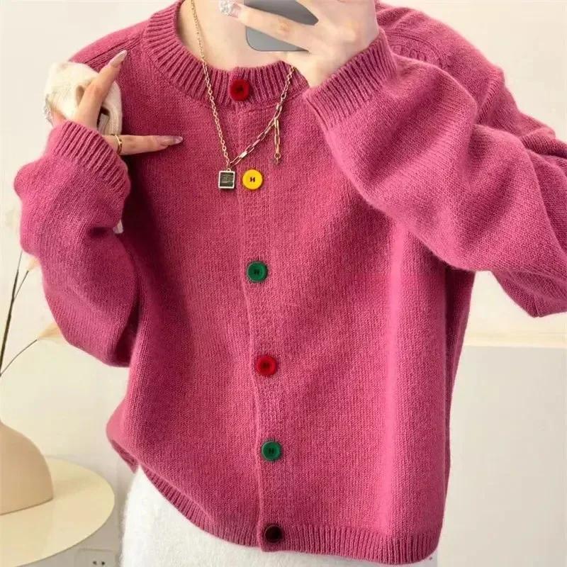 Manteau en tricot à boutons colorés, col rond, doux et frais japonais, Style académique, pull polyva