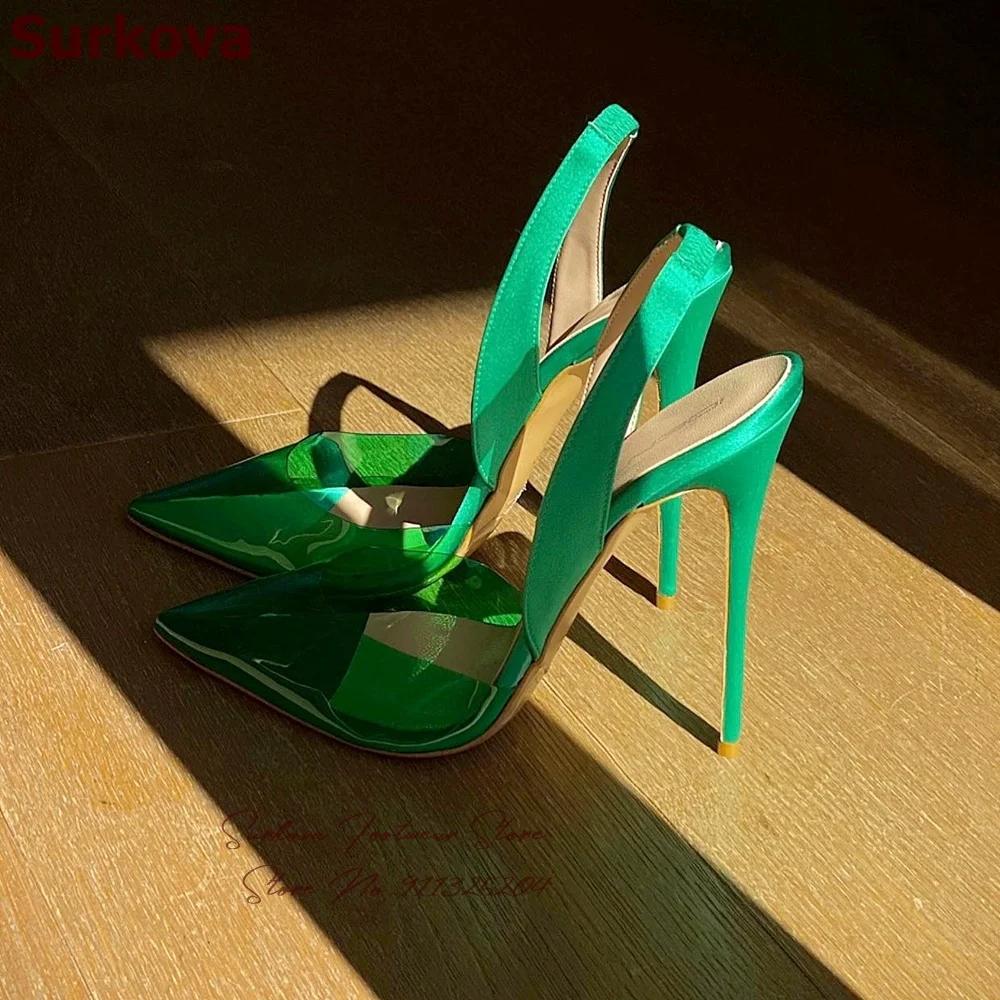 Surkova-Escarpins à talons hauts en PVC transparent, orange, vert, satin grillé, escarpins de mariag