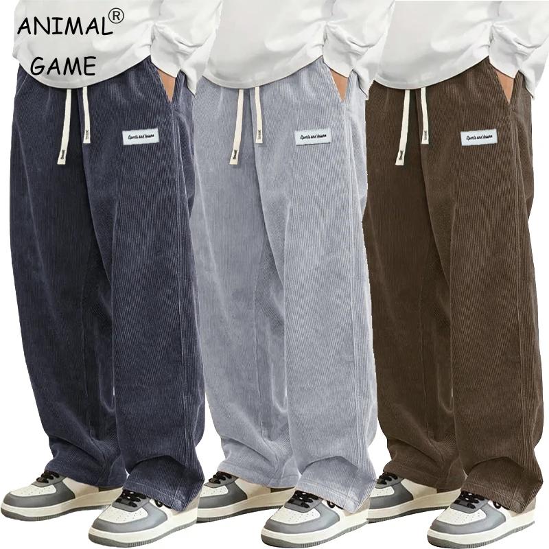Pantalon décontracté en velours côtelé pour homme, coupe ample, droit, survêtement, taille élastique