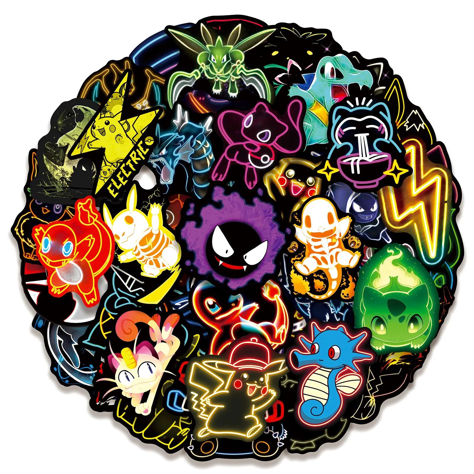 50pcs Anime néon Pokemon autocollants Pikachu dessin animé décalcomanies étanche bricolage téléphone