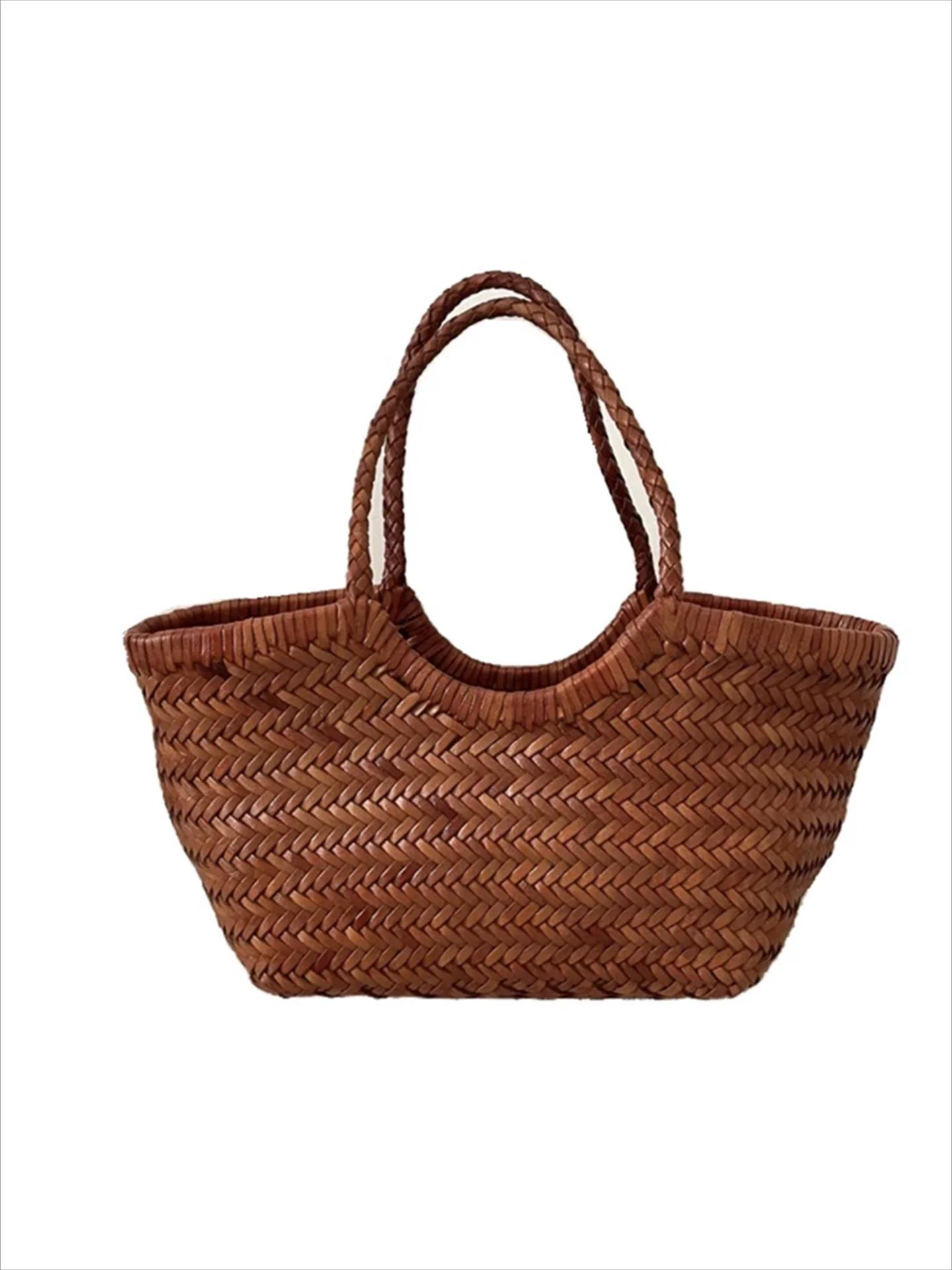 Sac tissé en cuir de vachette fait main français, sac cabas vintage à bandoulière unique, sac de cou