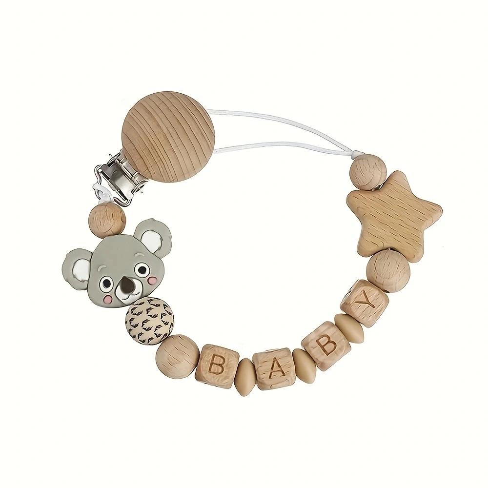 Clips de sucette en bois pour bébé, porte-mamelon factice, chaîne en Silicone, ours Koala, sucettes