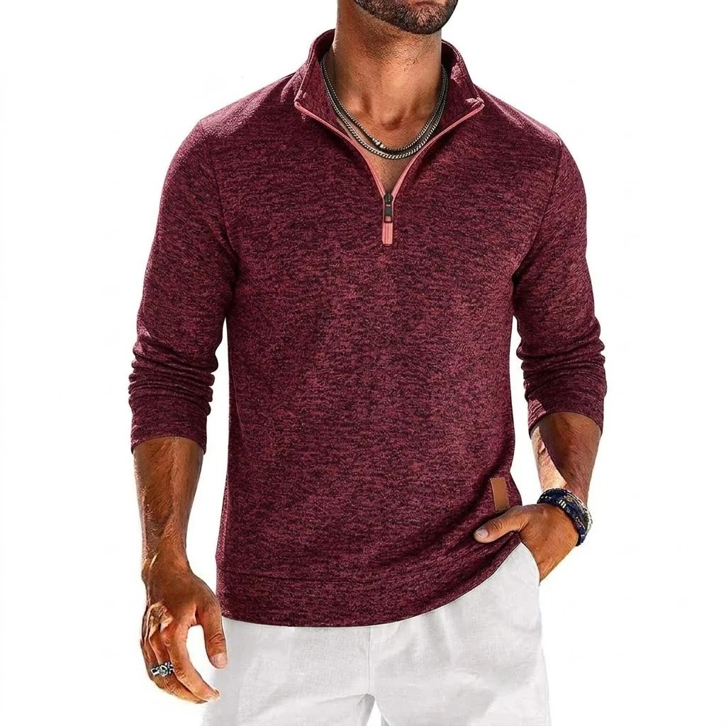 Sweat-shirt à manches longues et quart de zip pour homme, pull uni, sweat à capuche zippé pour homme