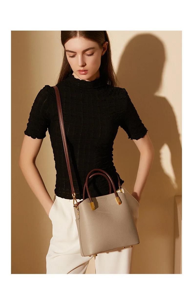 Sac seau polyvalent en cuir véritable Zency pour femme, sac à main, sac fourre-tout en cuir