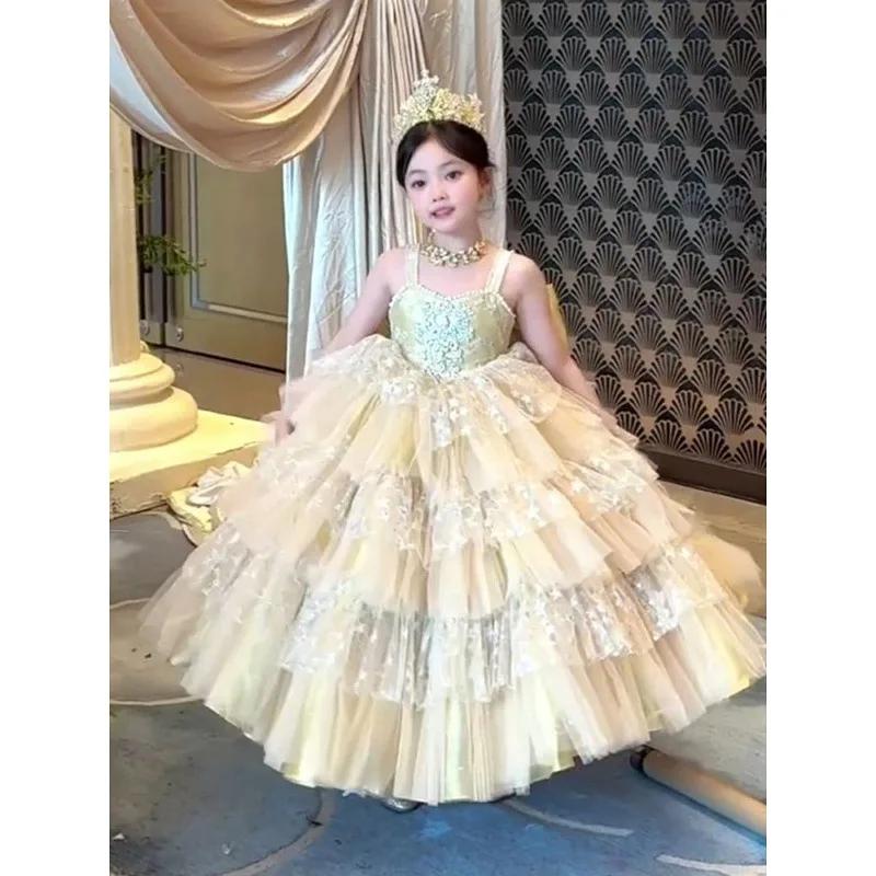 Nouvelle Robe de Princesse Formelle pour Filles, Tenue de Fête d'Anniversaire pour Enfants, Robe de