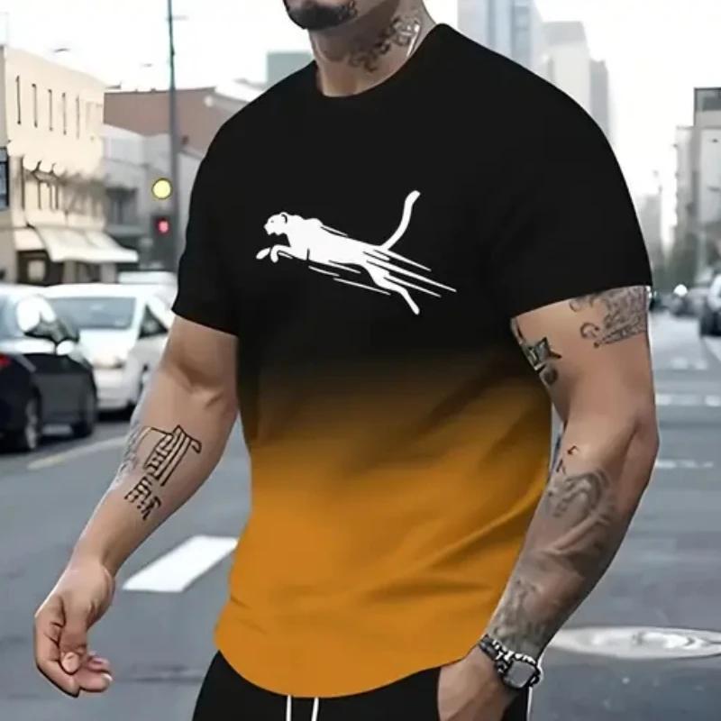 Animal léopard impression 3d sport séchage rapide respirant hommes t-shirt rue décontracté mode ampl