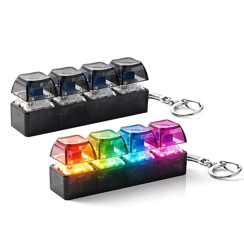 Clavier à 4 boutons pour doigts, porte-clés, clavier RGB, jouet anti-stress avec lumières pour soula