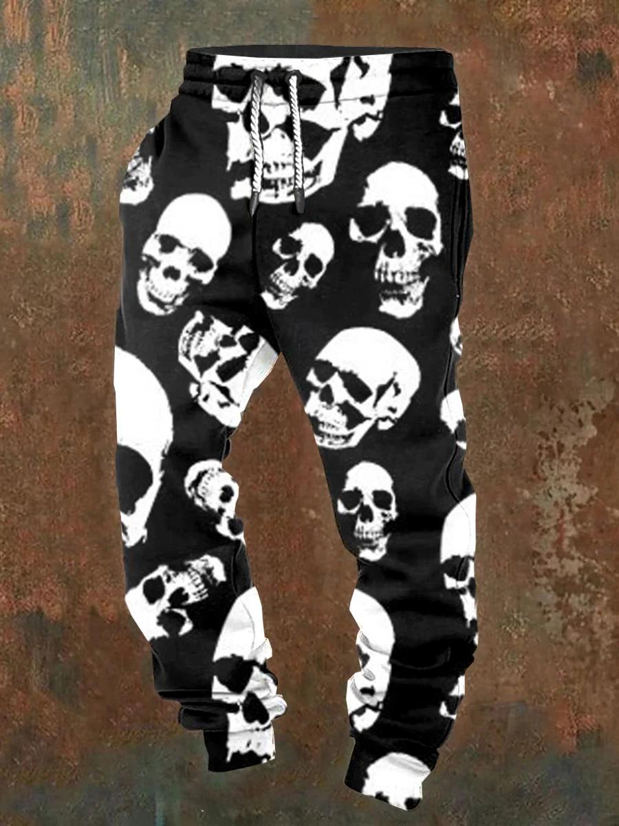 Pantalon de jogging décontracté pour hommes avec cordons de serrage et imprimés de crânes d'Hallowee