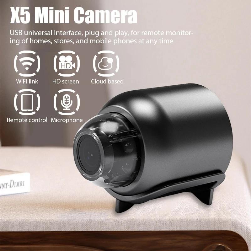 Mini caméra HD 1080P WiFi sans fil avec vision nocturne, caméra domestique X5, caméra à distance, su