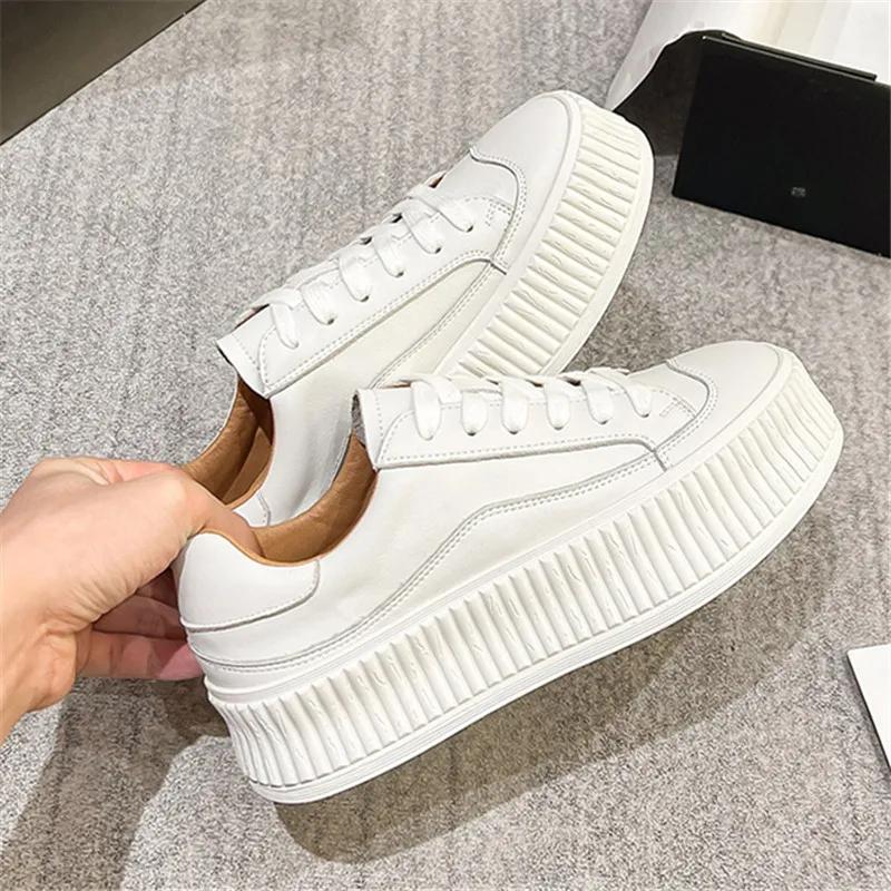 MORAZORA 2026 Nouvelles baskets décontractées à plateforme pour femmes, en cuir véritable, à lacets,
