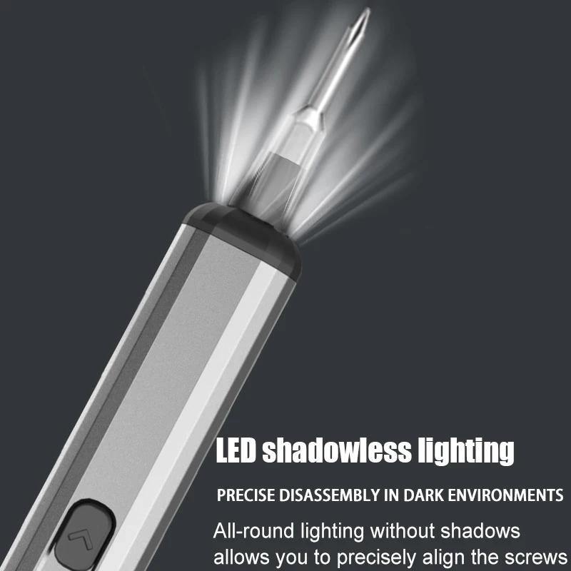 Jeu de tournevis électriques, Kit d'outils électriques de précision rechargeables avec lumière LED 3