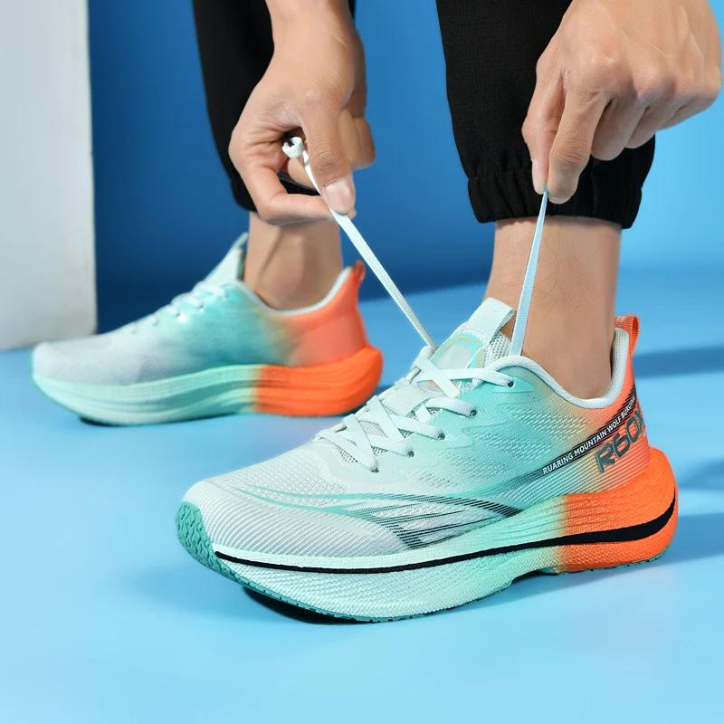 Chaussures de course Popcorn, ultra-légères avec plaque en carbone, respirantes, pour la course, amo