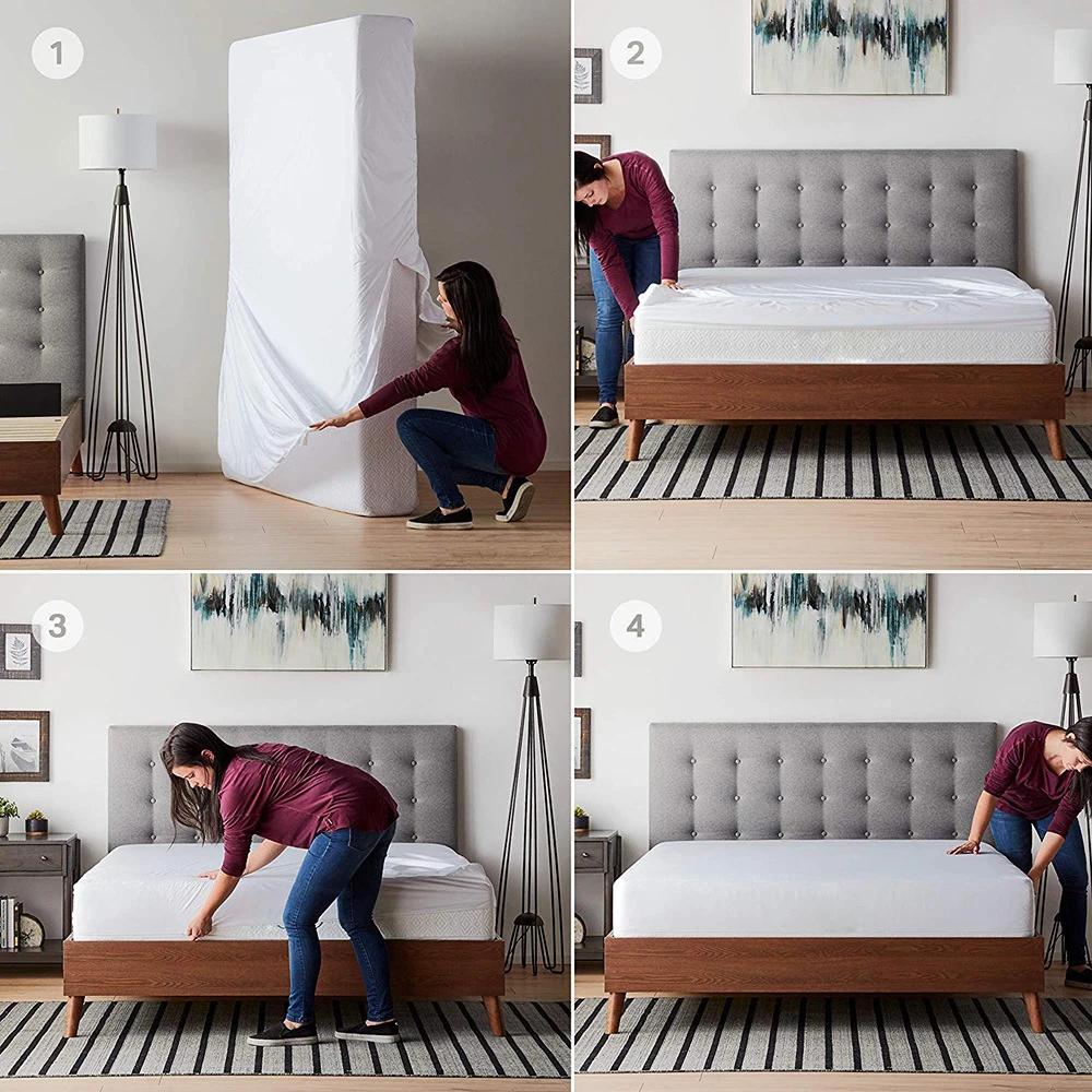 Juste de matelas imperméable entièrement fermée à 6 côtés avec fermeture éclair, drap-housse anti-po