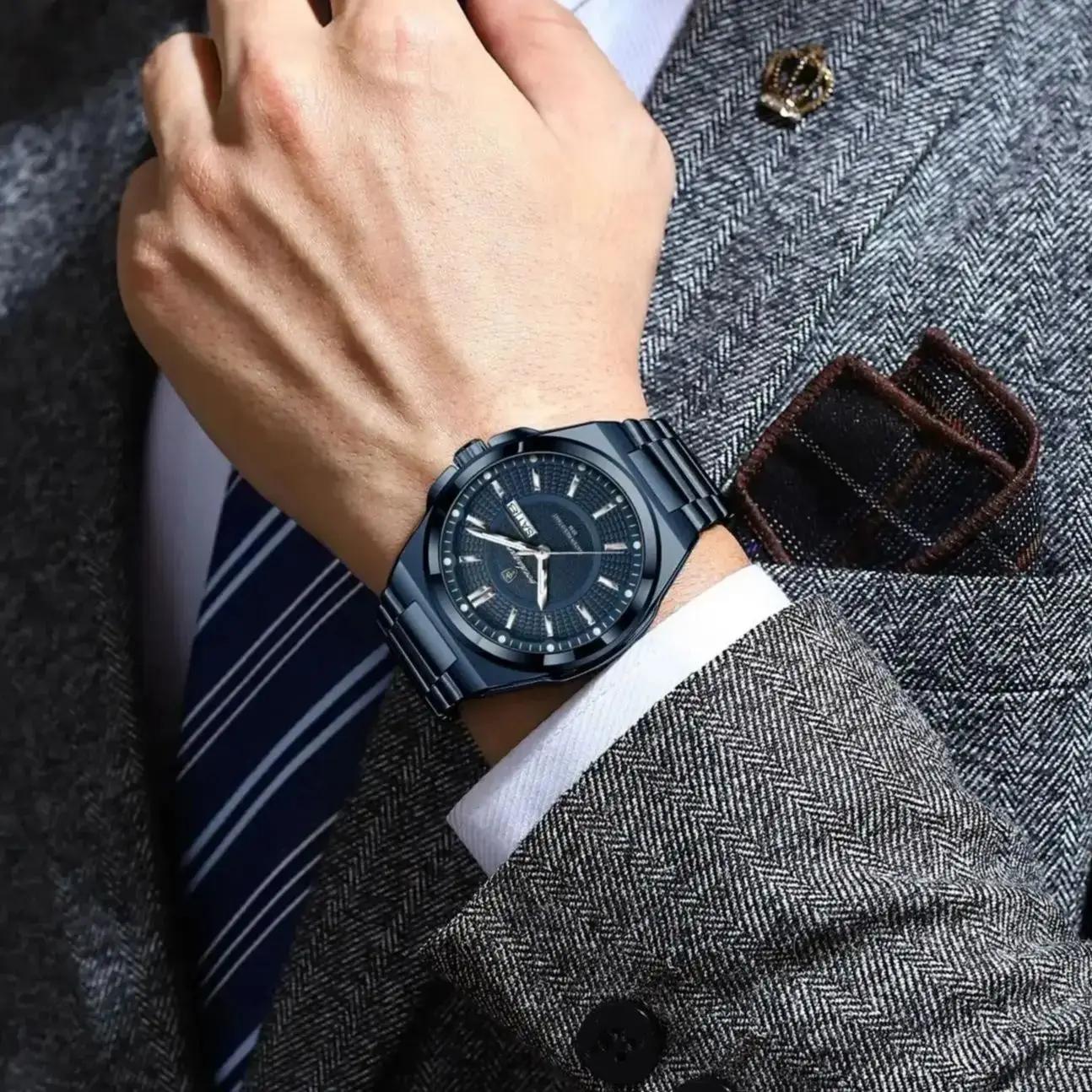 POEDAGAR Top Business hommes montre-bracelet en acier inoxydable étanche lumineux décontracté homme