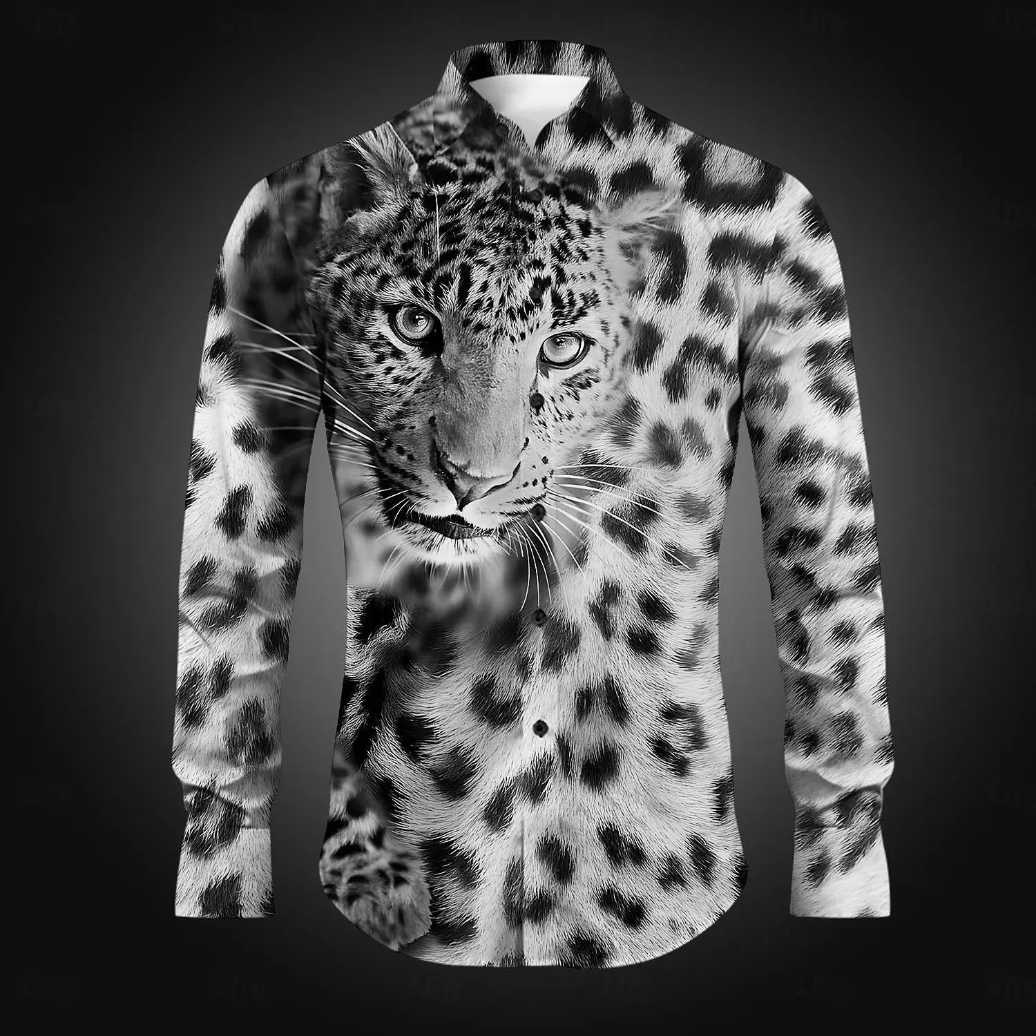 Chemise boutonnée léopard décontractée pour hommes, chemises imprimées, fête, vacances quotidiennes,