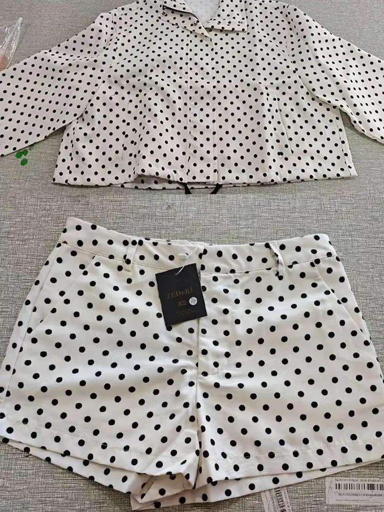 HH – ensemble imprimé à pois pour femme, veste à manches longues, col roulé, cordon de serrage + sho