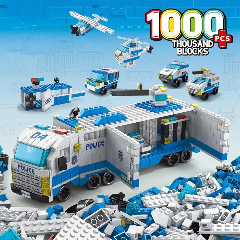 Ensemble de blocs de construction de modèles de ville classiques 6 en 1, voiture de police, voiture