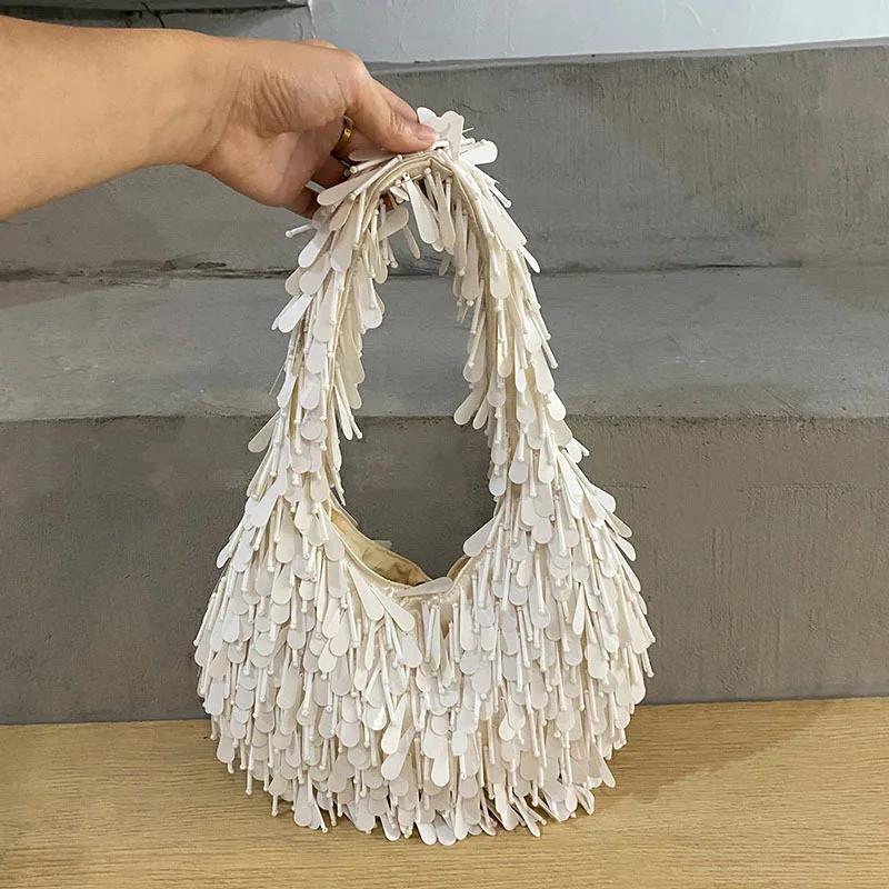 Femmes rondes perle Bracelet gland sous les bras sac de créateur brillant strass sacs à main