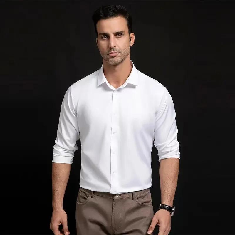 Chemises d'affaires à manches longues pour hommes, grande taille 5XL, automne, sans plis, coupe cint