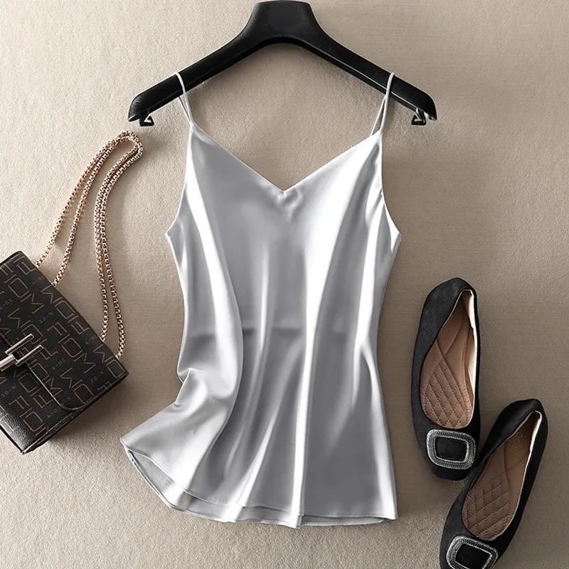 Haut court d'été femmes Camis soie Satin débardeur femmes Camisole sans manches gilet Roupas Femin r
