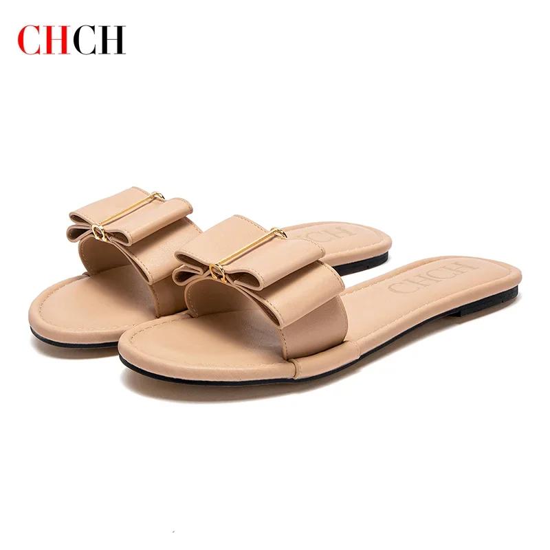 Chaussures plates pour femmes CHCH nouvel été nœud pantoufles décontractées noir chaussures de femme