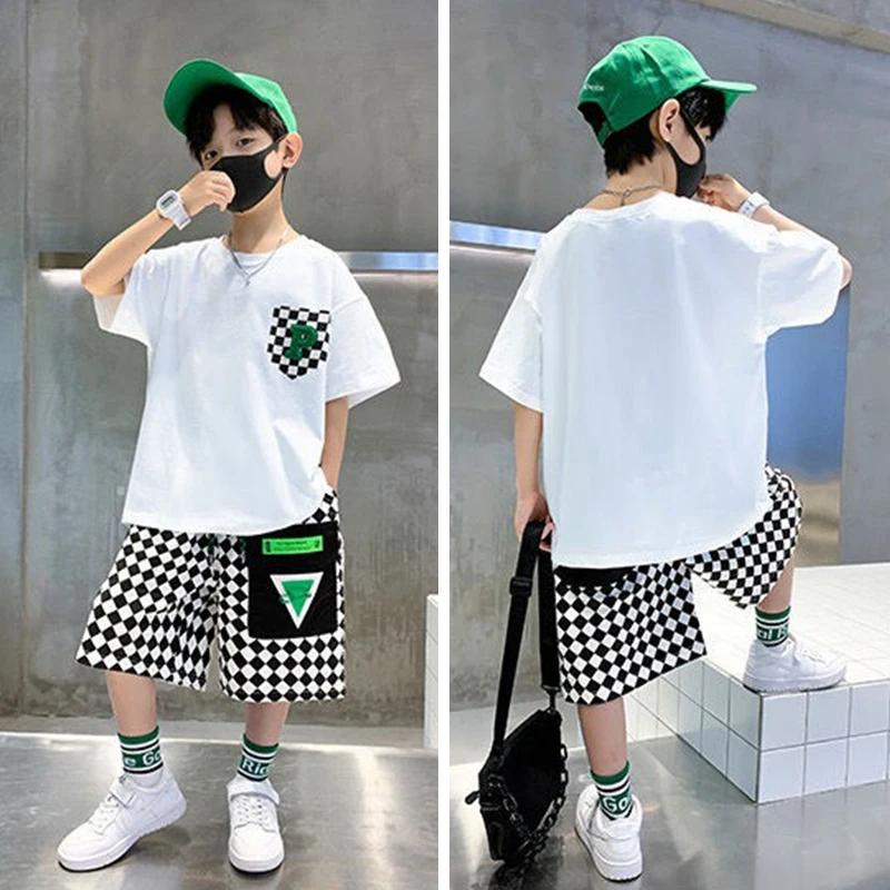 Ensemble de vêtements d'été pour garçons, 2 pièces, vêtements à manches courtes pour adolescents, T-