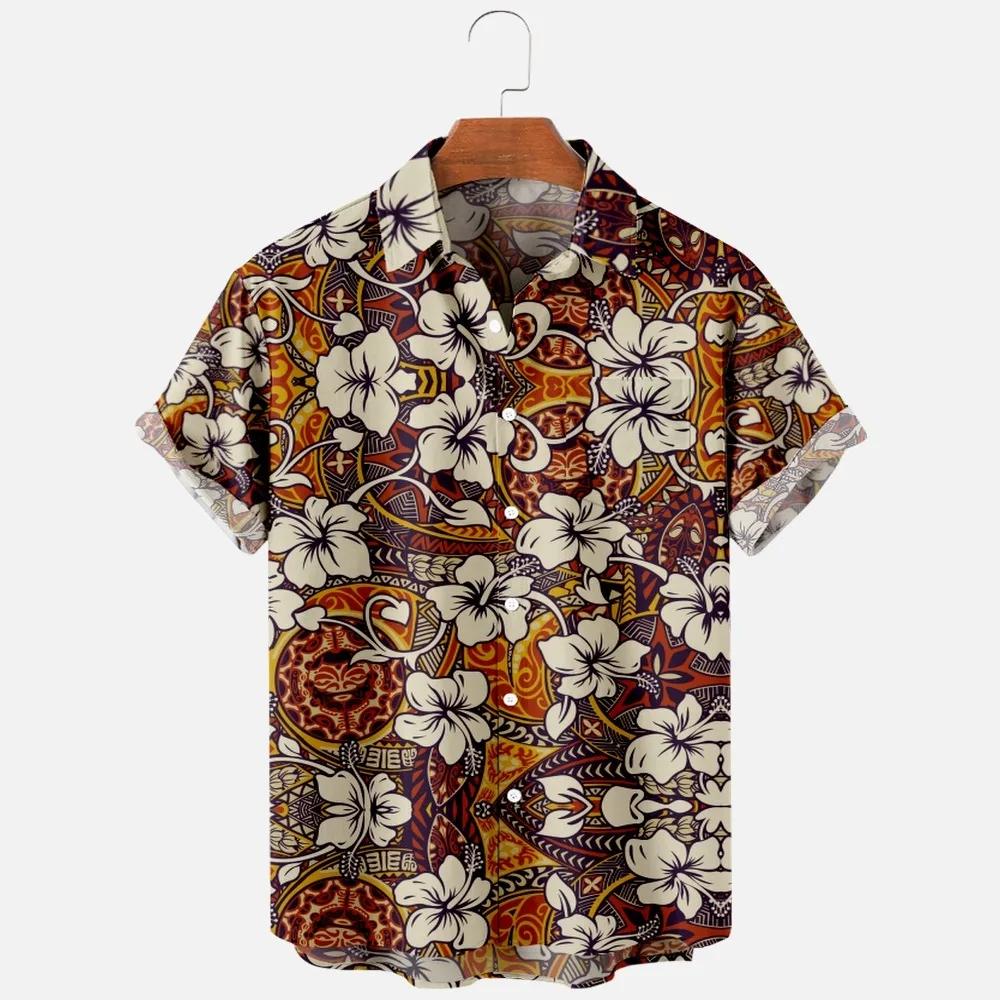 Mode homme été T-Shirts hawaïen impression 3d confortable décontracté un bouton chemises à manches c