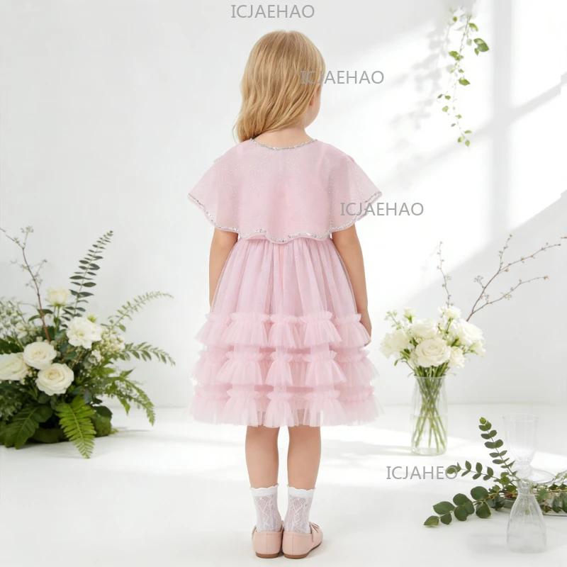 Robes d'été pour filles, robe à bretelles spaghetti avec châle, ensemble de robes pour enfants, robe