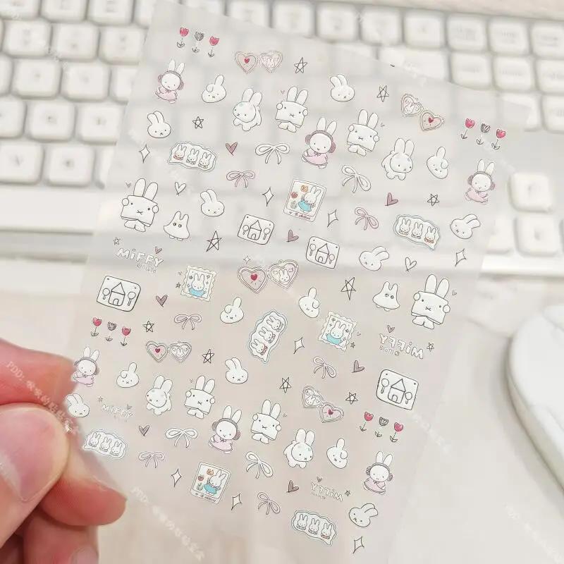 Miffy – autocollants pour ongles 3D, mignons, Kawaii, caméra en verre, décoration, impression Anime,