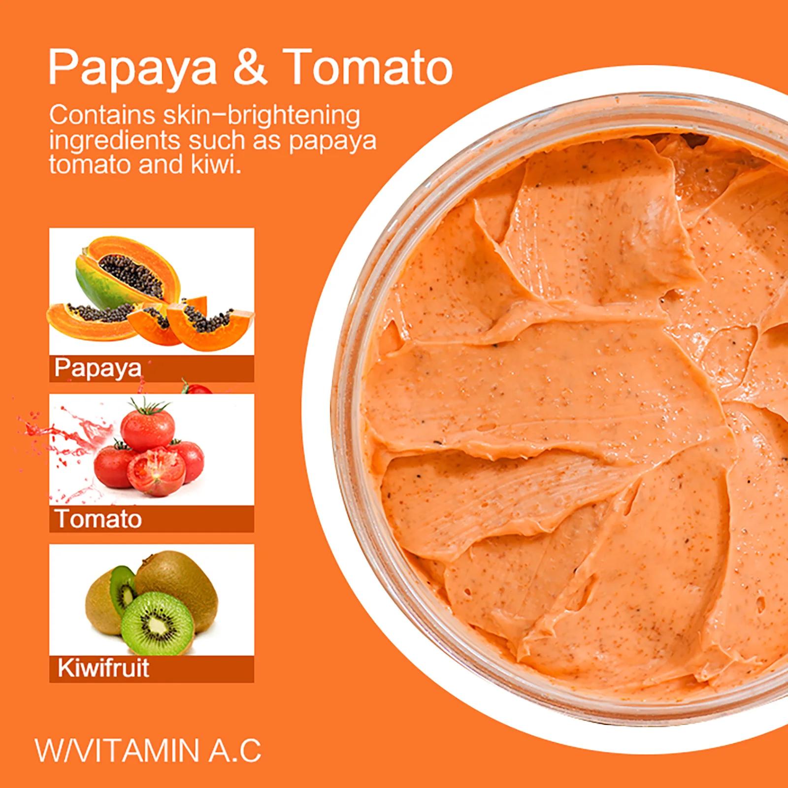 Gommage combiné papaye et tomate, réduit les taches, blanchissant, exfoliant, hydratant, peau lisse,