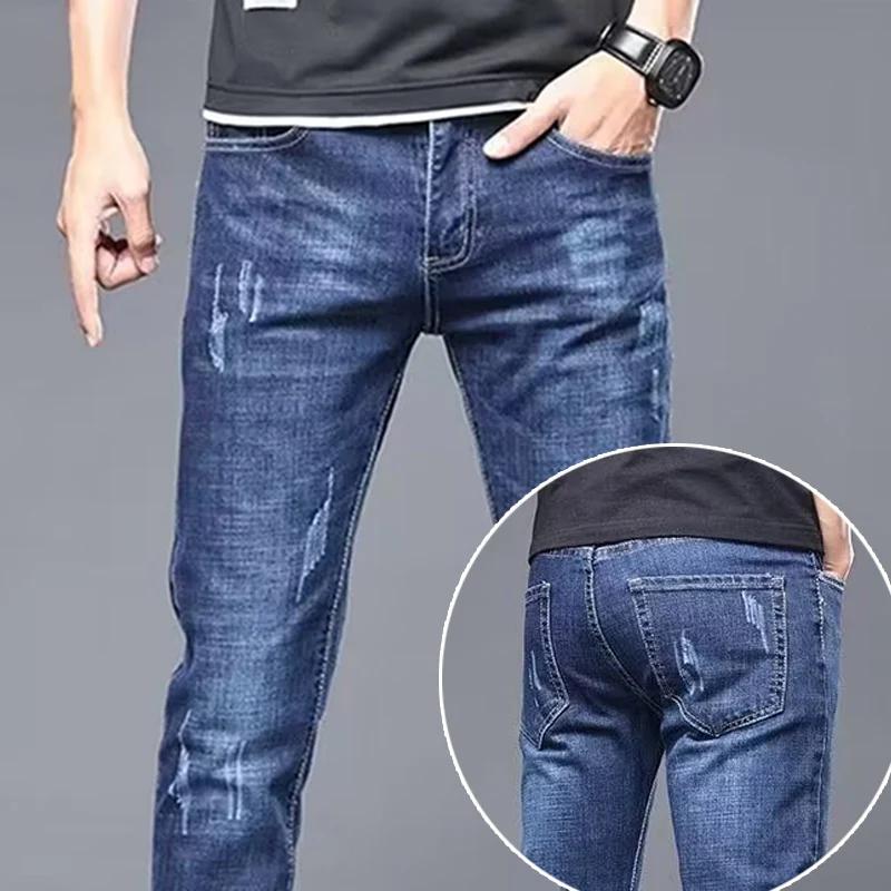 Jean classique et élégant pour hommes, tenue quatre saisons, pantalon noir et bleu, Leggings taille