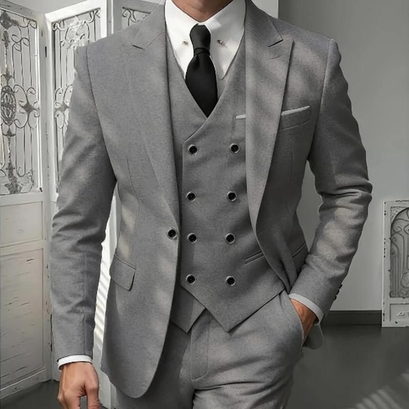 Ensemble de costume classique 3 pièces pour homme - Blazer ajusté à revers crantés avec gilet et pan