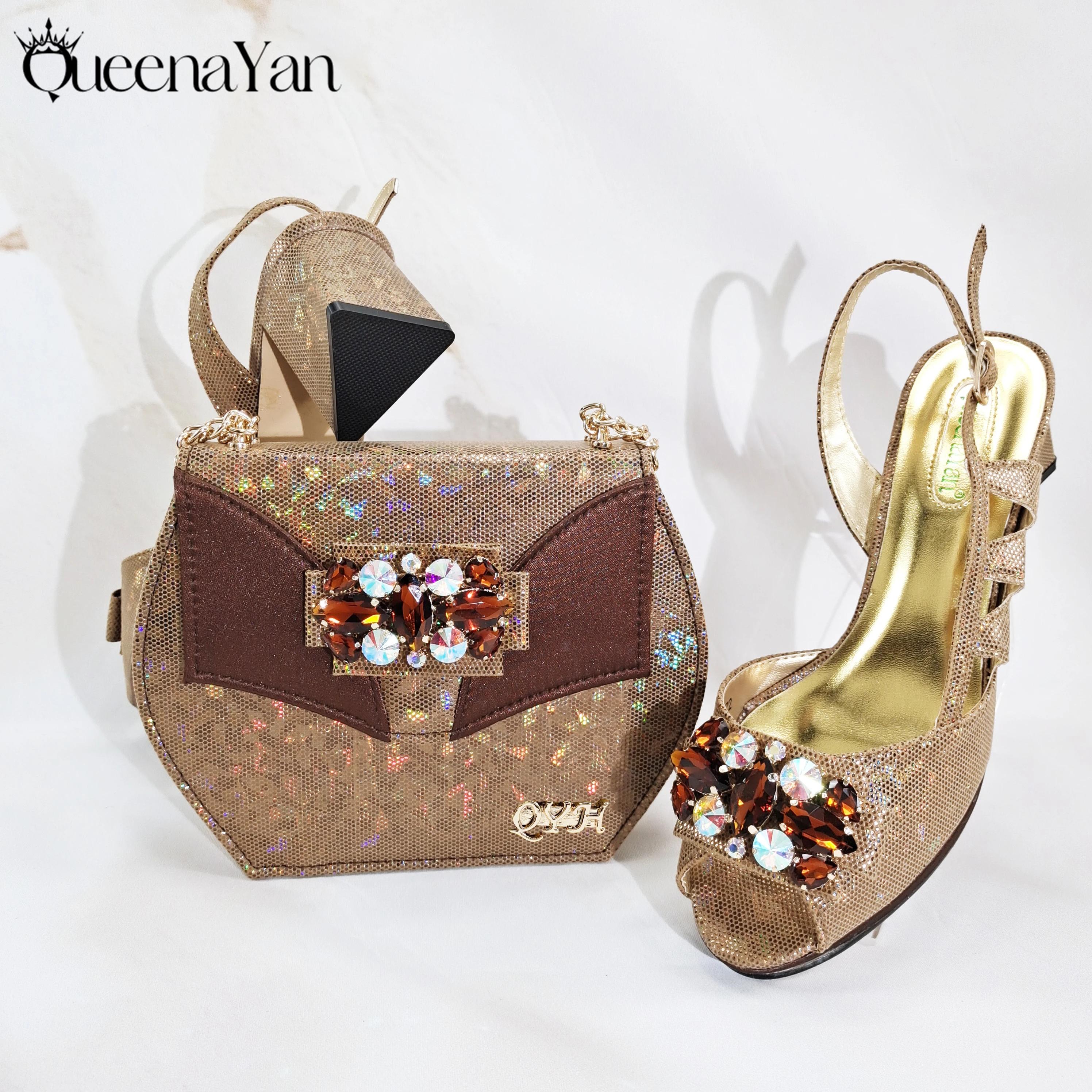 Ensemble chaussures et sac assortis pour femmes Queena Yan, nouveau design italien, tissus synthétiq