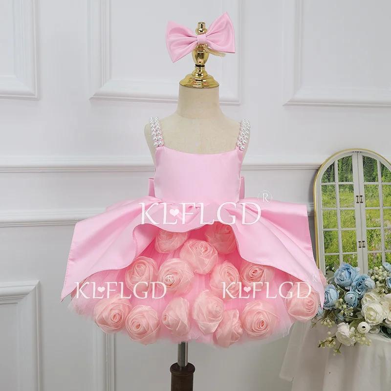 Robes de cérémonie pour petites filles, robe tutu rose, magnifique robe de soirée élégante, robe de