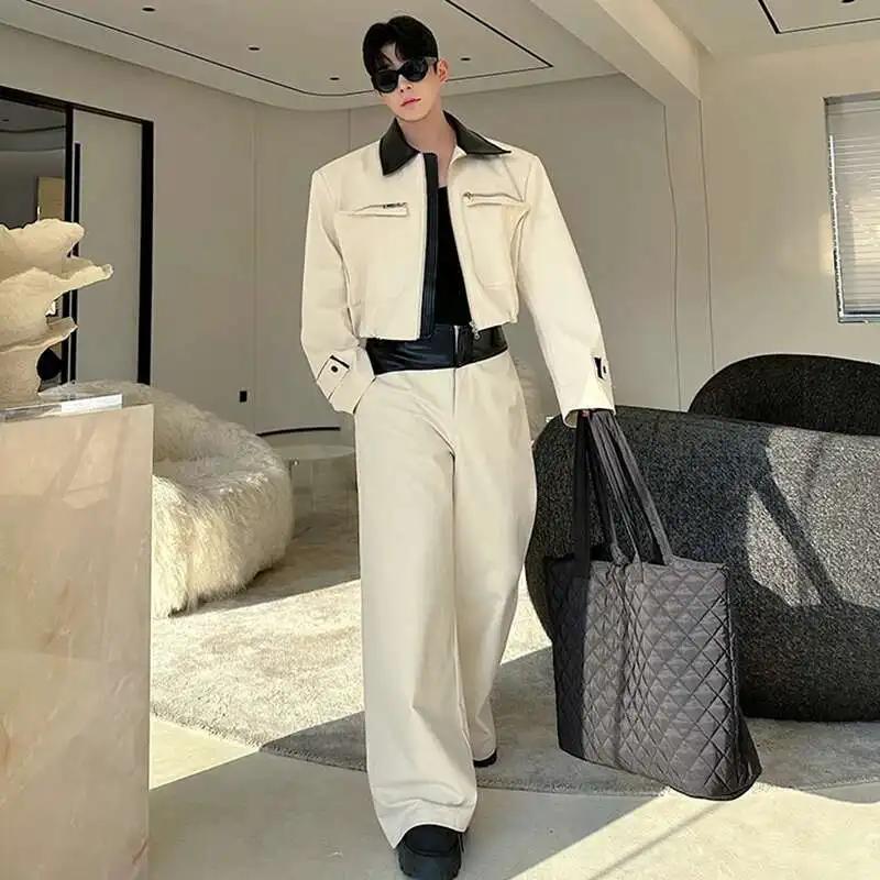 LUZHEN Original couleur contraste cou conception élégant manteau droit pantalons décontractés hommes