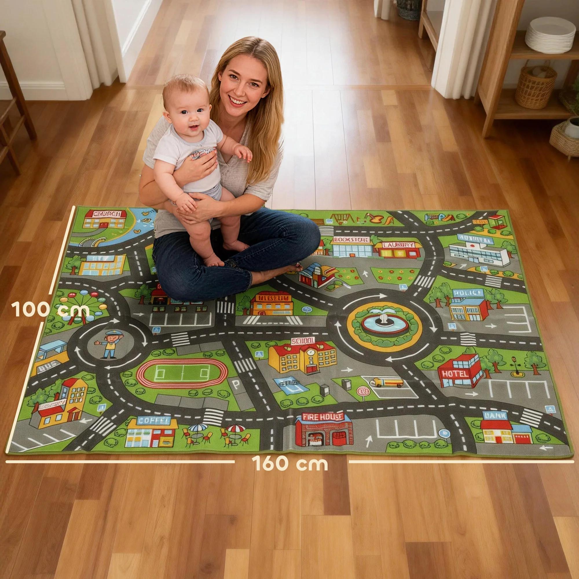 Tapis pour enfants Aiyaplay, tapis éducatif antidérapant pour ramper et jouer avec des voitures