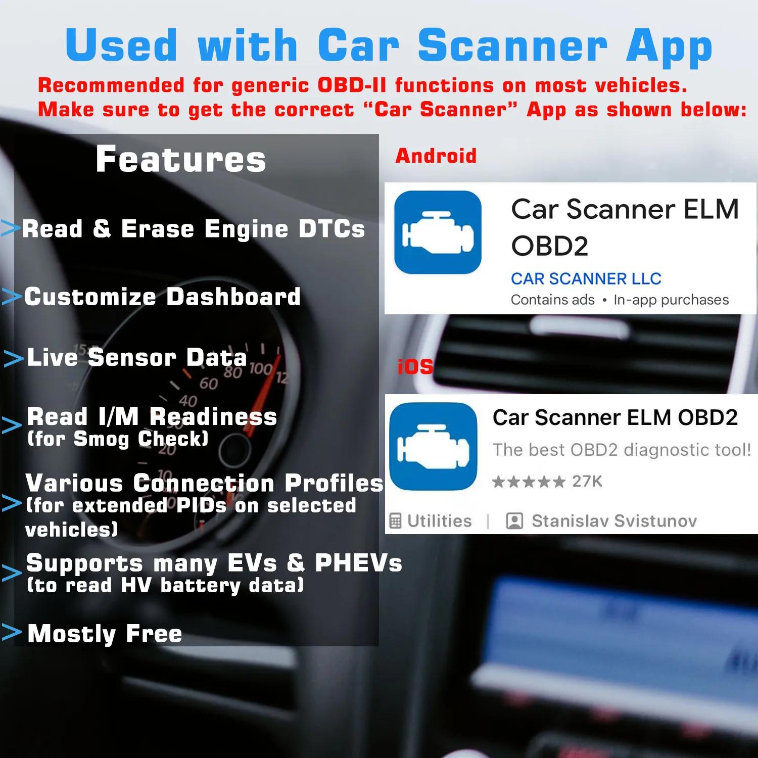 Veepeak OBDCheck BLE OBD2 Scanner Bluetooth pour voiture, lecteur de codes de diagnostic OBD II, out